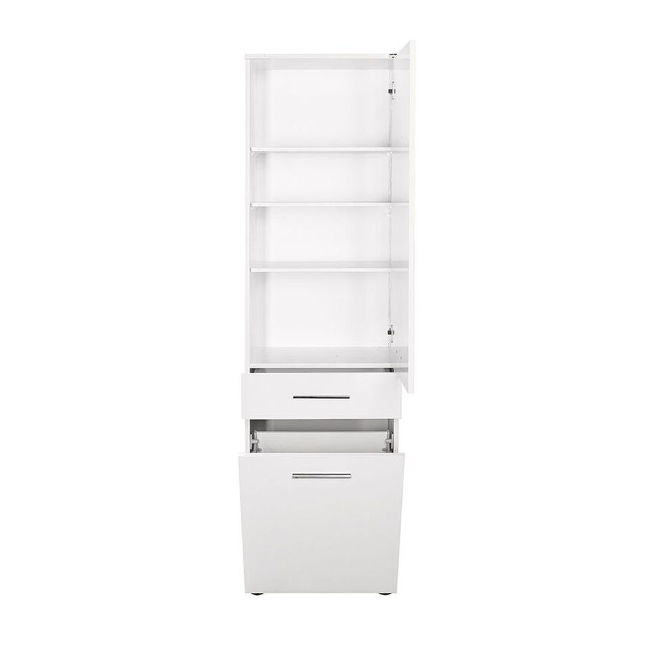 Ντουλάπι ADR-621-PP Diamond με καλάθι ρούχων Λευκό+Λευκό High Gloss 52x187x38cm - Image 3