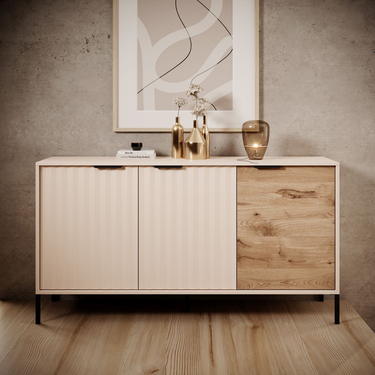 Μπουφές Rave Μπεζ+φυσικό Viking 153x82x40cm - Image 5
