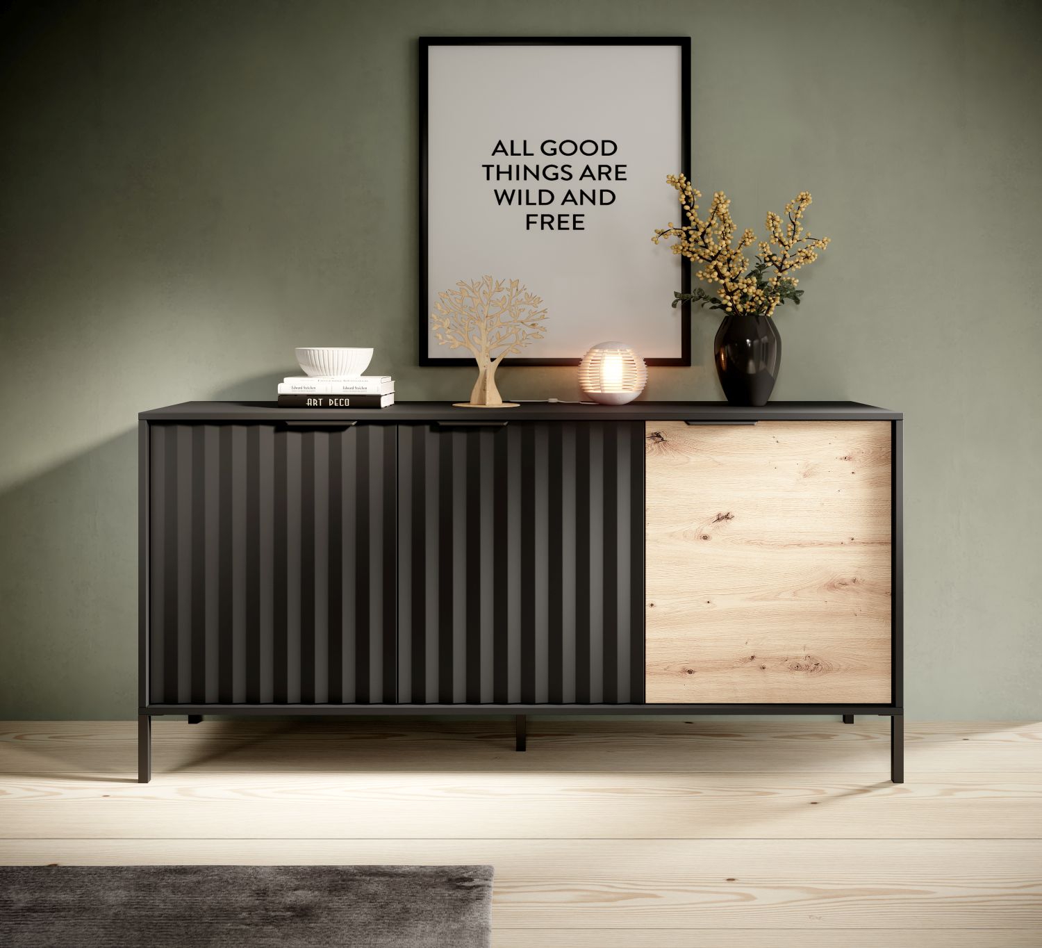 Μπουφές Rave ανθρακί+φυσικό Αρτιζάν 153x82x40cm - Image 4