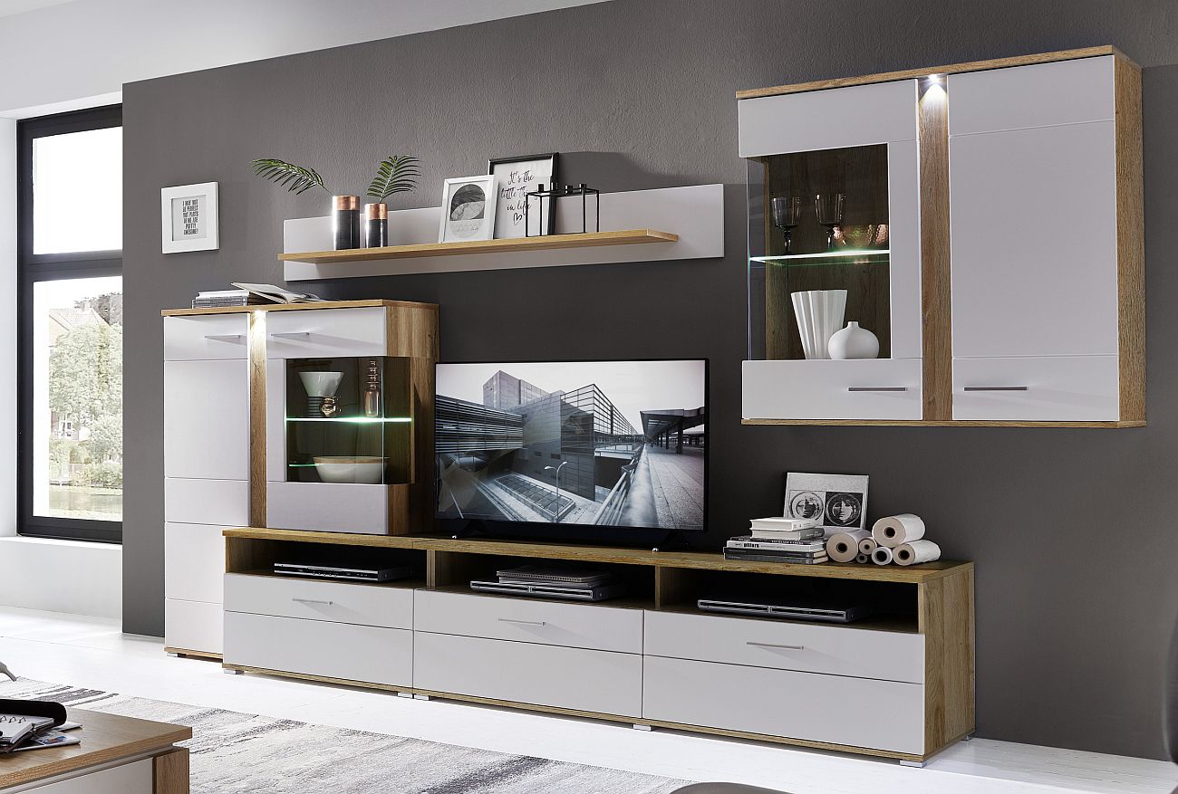 Σύνθεση τοίχου SPURT 340x54x197cm Φυσικό Golden craft+ Σαμπανί - Image 2