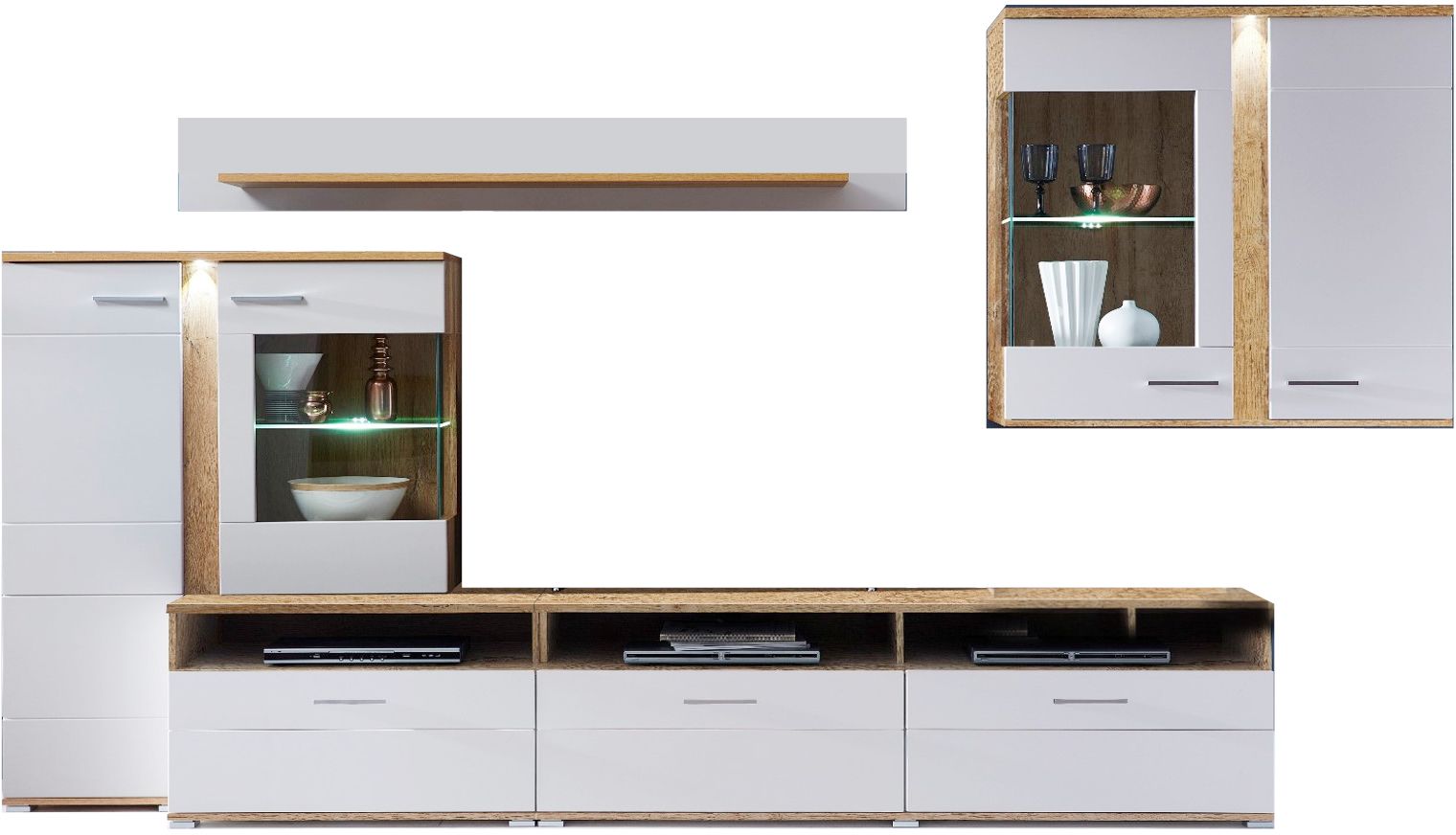 Σύνθεση τοίχου SPURT 340x54x197cm Φυσικό Golden craft+ Σαμπανί