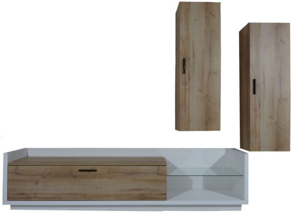 Σύνθεση τοίχου Talina_ec Λευκό+Kingstone Oak 270x175x48cm