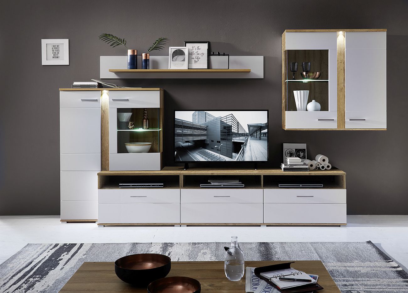 Σύνθεση τοίχου SPURT 340x54x197cm Φυσικό Golden craft+ Σαμπανί - Image 3