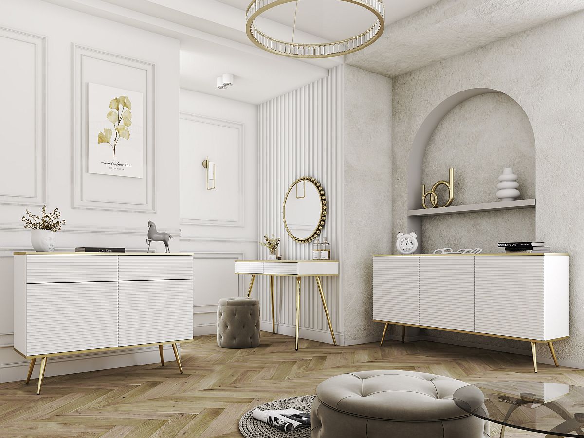 Κονσόλα Oro MDF λευκό με χρυσά πόδια 102x80x50cm - Image 4