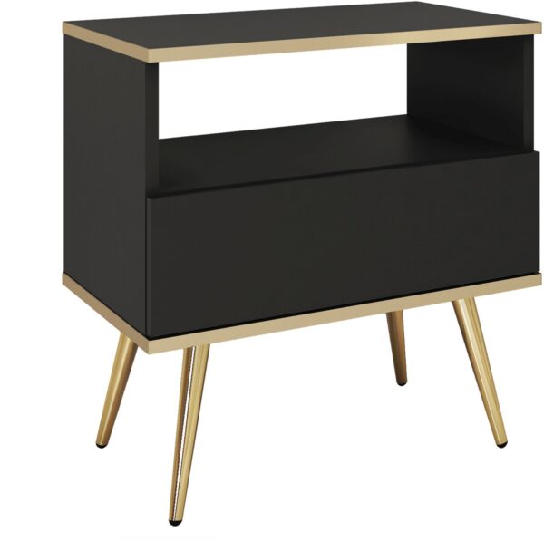 Κομοδίνο Oro ανθρακί με χρυσό 54x59x39cm