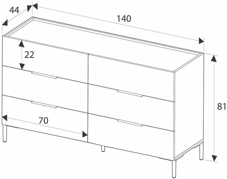 Συρταριέρα SFN-1760-DD Oryana Λευκή 140x81x44cm - Image 6