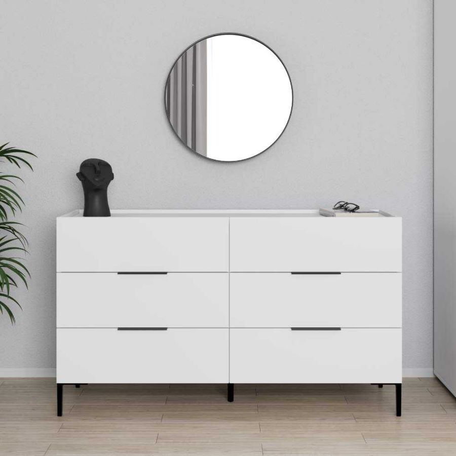 Συρταριέρα SFN-1760-DD Oryana Λευκή 140x81x44cm - Image 2