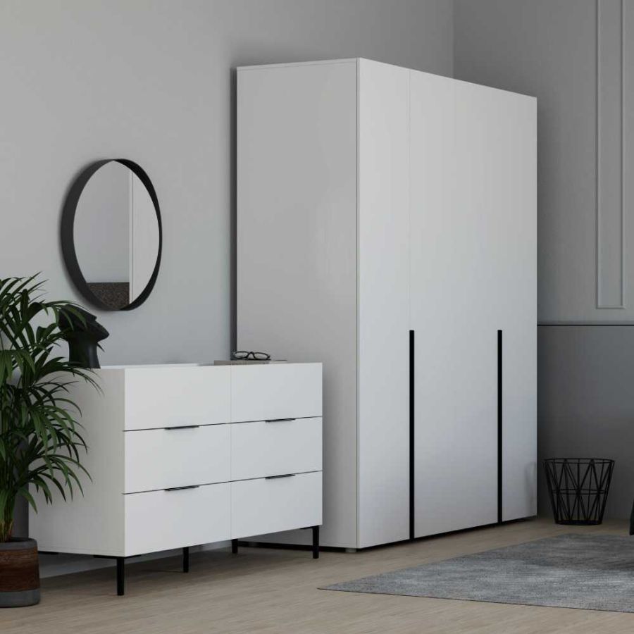 Συρταριέρα SFN-1760-DD Oryana Λευκή 140x81x44cm - Image 7