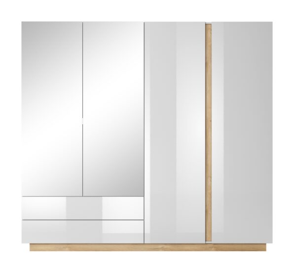 Ντουλάπα Arco Λευκό high gloss 220x202x54cm με καθρέπτη και συρτάρια
