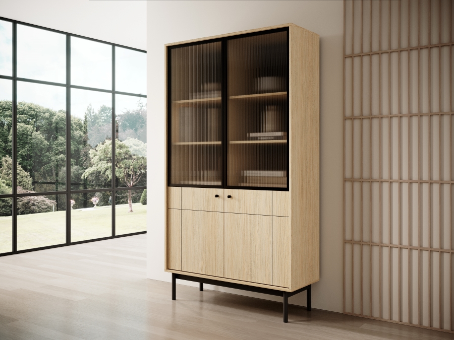 Βιτρίνα Japandi Φυσικό Dab linea 103x184x39cm - Image 2