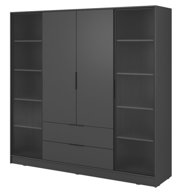 Ντουλάπα Kelly Flutes RD Γραφίτης με ημιδιάφανο τζάμι  206x200x51cm