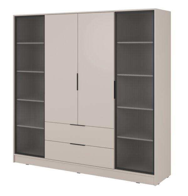 Ντουλάπα Kelly Flutes RD Λευκό Kazmir με ημιδιάφανο τζάμι  206x200x51cm