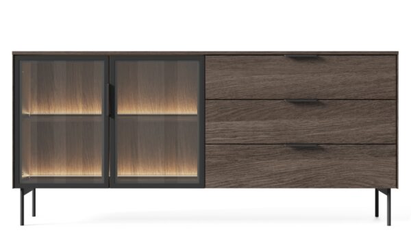 Μπουφές Lumi Καρυδιά με βιτρίνα και συρτάρια 181x82x39cm