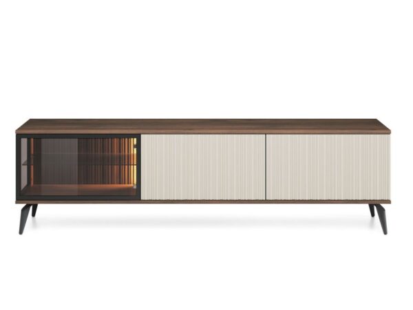 Έπιπλο τηλεόρασης VICI καρυδιά με βιτρίνα 180x50x39cm