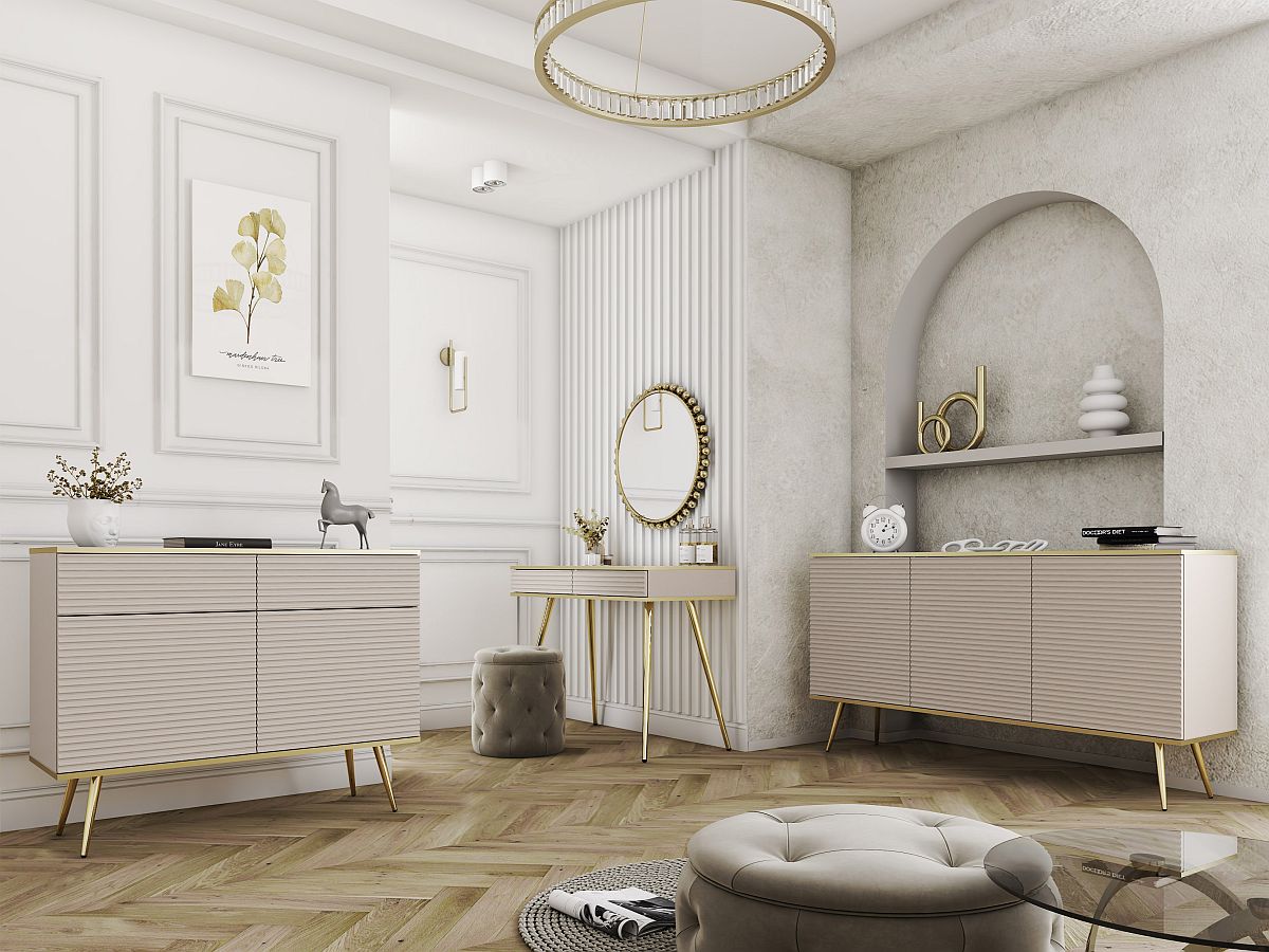 Κονσόλα Oro MDF μπέζ με μαύρα πόδια 102x80x50cm - Image 4