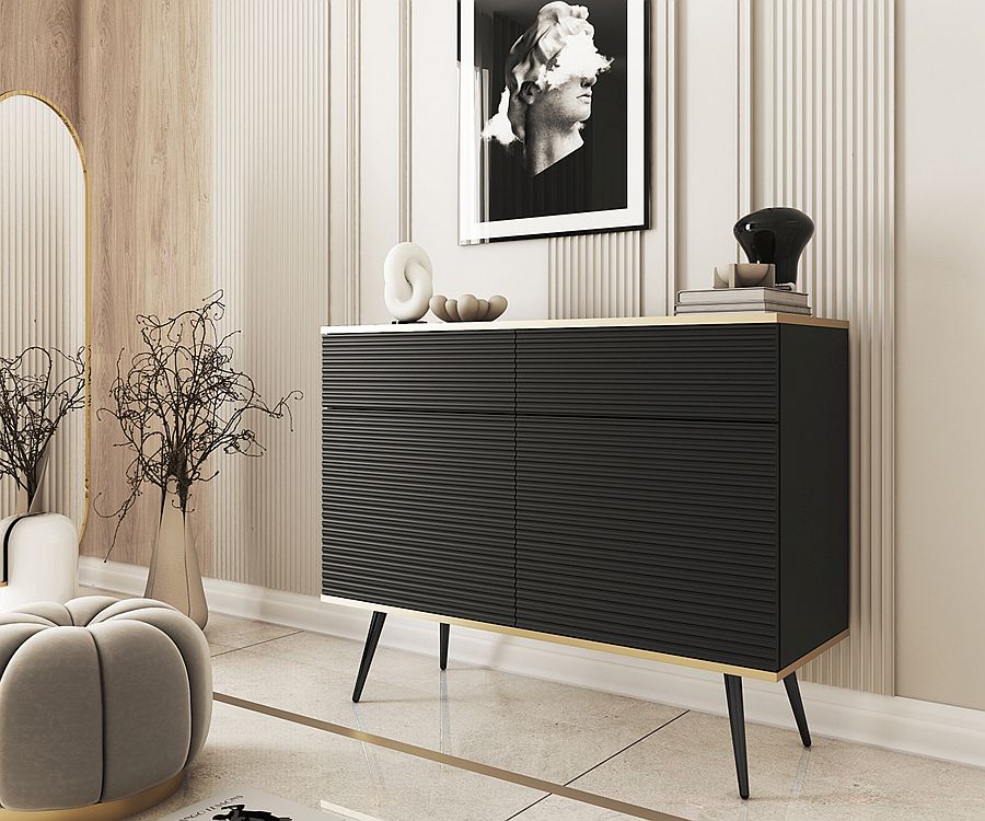 Μπουφές Oro MDF Ανθρακί με μαύρα πόδια 107x85x39cm - Image 4