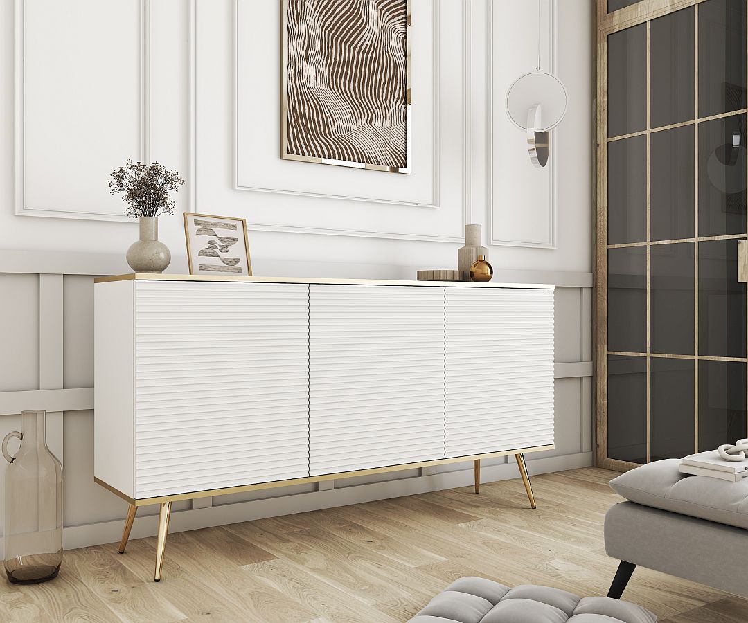 Μπουφές Oro MDF Λευκό με Χρυσά πόδια 160x85x39cm - Image 4