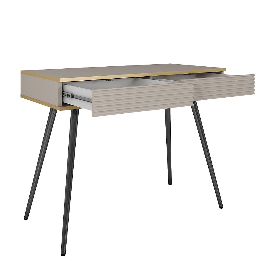 Κονσόλα Oro MDF μπέζ με μαύρα πόδια 102x80x50cm - Image 3