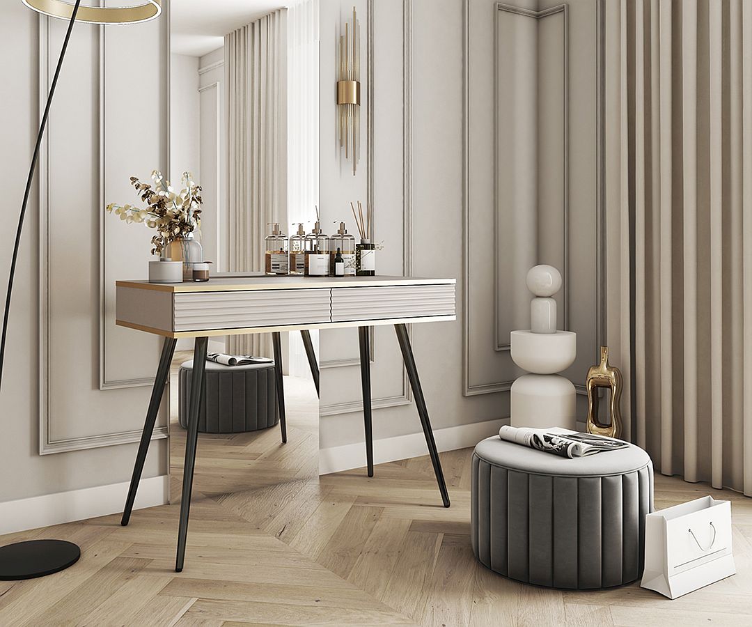 Κονσόλα Oro MDF μπέζ με μαύρα πόδια 102x80x50cm - Image 2