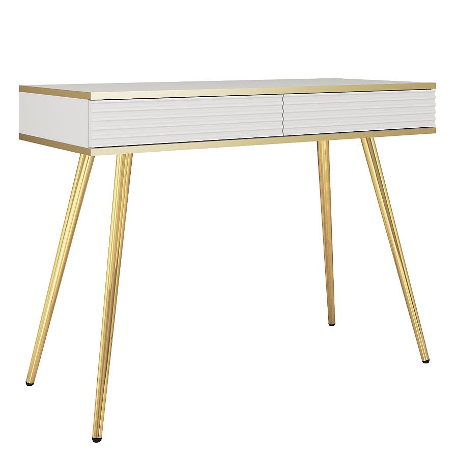Κονσόλα Oro MDF λευκό με χρυσά πόδια 102x80x50cm