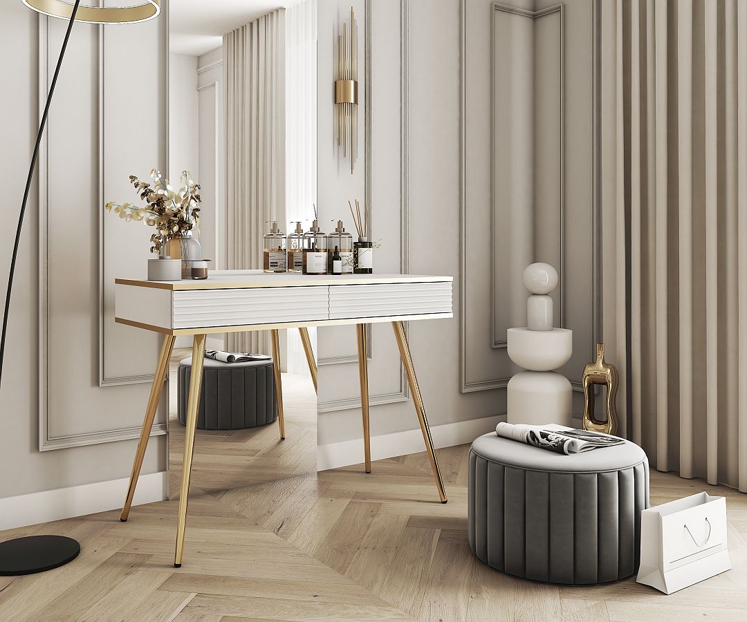 Κονσόλα Oro MDF λευκό με χρυσά πόδια 102x80x50cm - Image 2